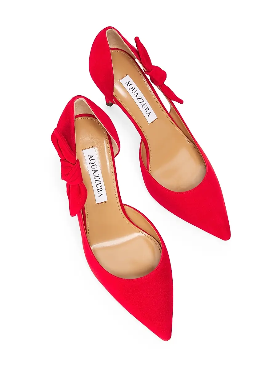 Aquazzura Women's Very Bow Tie 85MM Suede D'Orsay Pumps - Lipstick | Thumbnail 4 Aquazzura Women's Very Bow Tie 85MM Suede D'Orsay Pumps - Lipstick | Thumbnail 4
