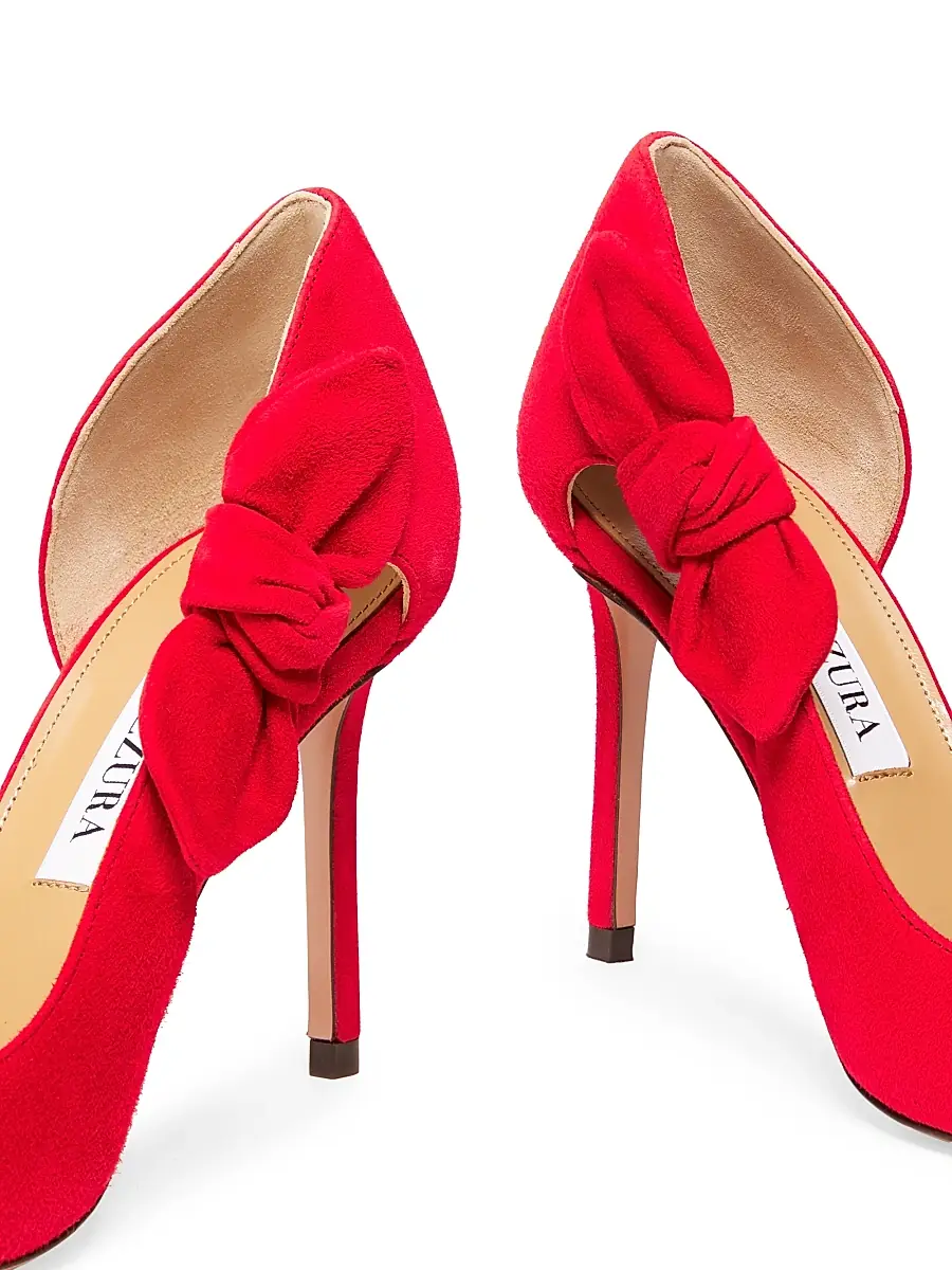 Aquazzura Women's Very Bow Tie 85MM Suede D'Orsay Pumps - Lipstick | Thumbnail 5 Aquazzura Women's Very Bow Tie 85MM Suede D'Orsay Pumps - Lipstick | Thumbnail 5