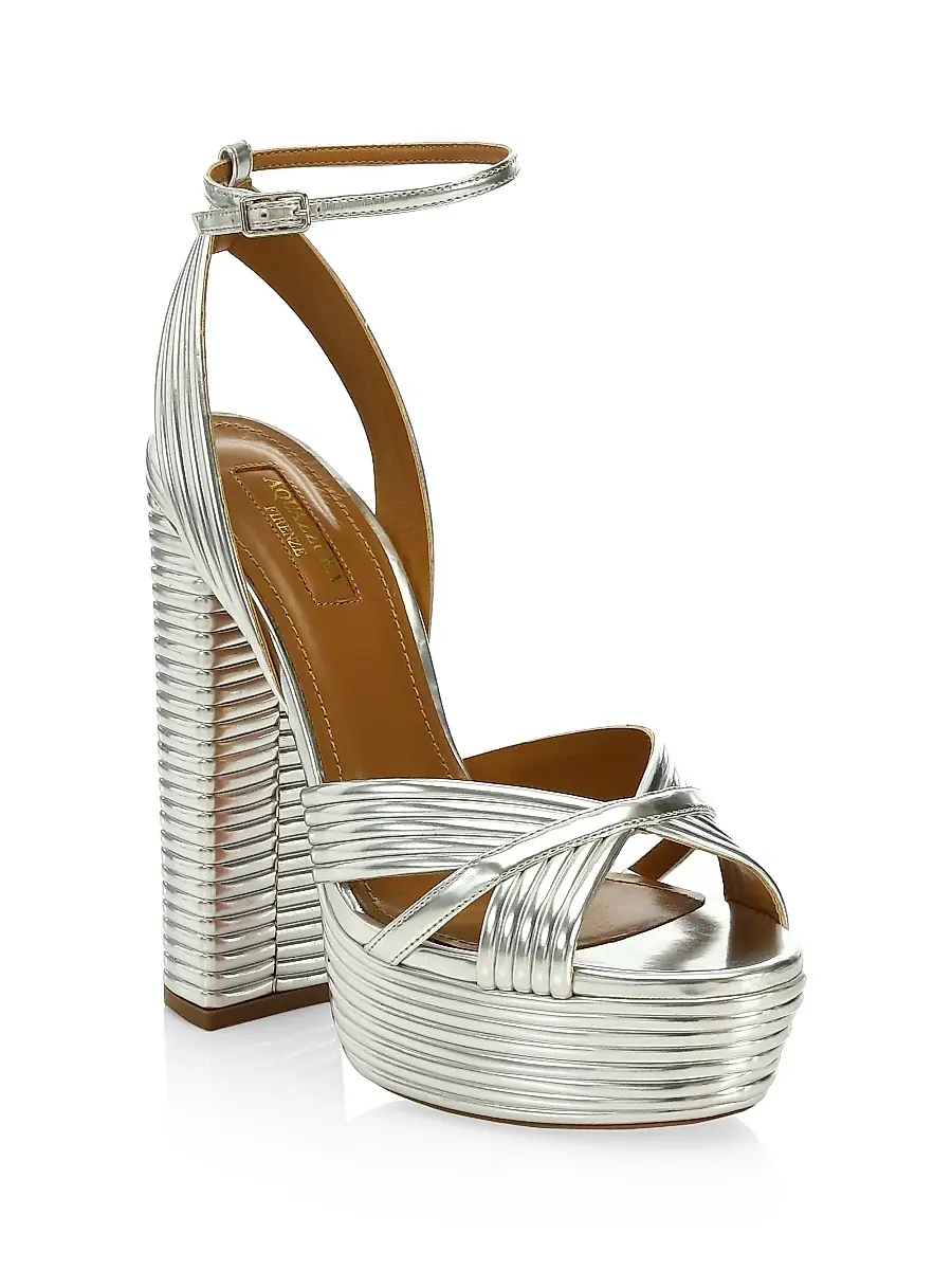 Aquazzura Women's Sundance Metallic Platform Sandals - Silver | Thumbnail 2 Aquazzura Women's Sundance Metallic Platform Sandals - Silver | Thumbnail 2