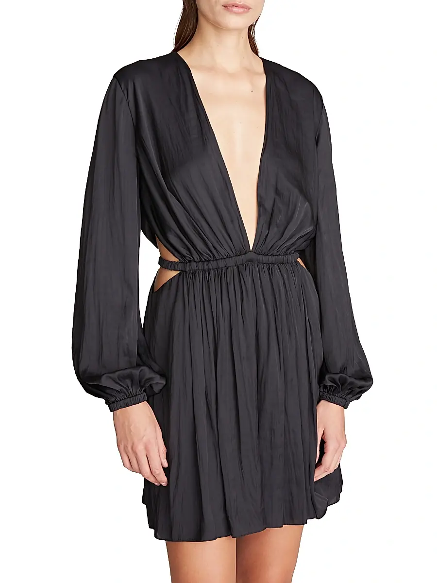 Halston Women's Leila Satin V-Neck Cutout Minidress | Thumbnail 3