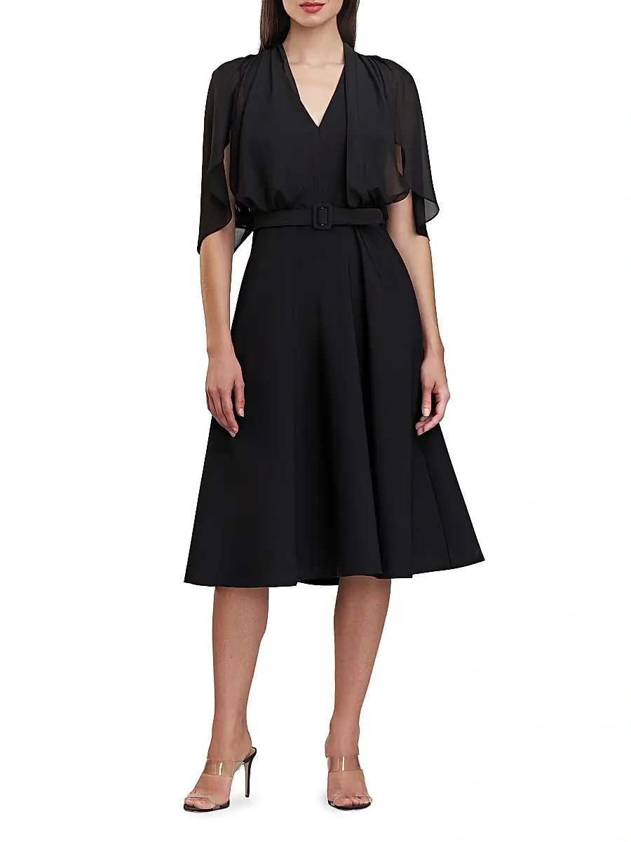 Kay Unger Women's Deanna Crepe-Chiffon V-Neck Midi-Dress | Thumbnail 2 Kay Unger Women's Deanna Crepe-Chiffon V-Neck Midi-Dress | Thumbnail 2