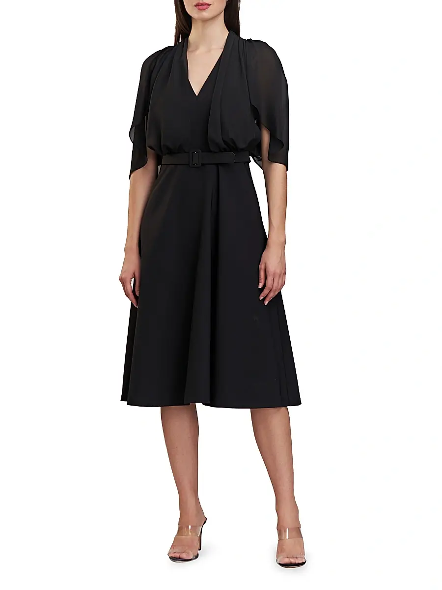 Kay Unger Women's Deanna Crepe-Chiffon V-Neck Midi-Dress | Thumbnail 3 Kay Unger Women's Deanna Crepe-Chiffon V-Neck Midi-Dress | Thumbnail 3