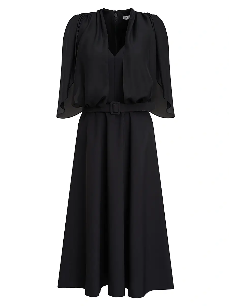 Kay Unger Women's Deanna Crepe-Chiffon V-Neck Midi-Dress - Black | Image 1 Kay Unger Women's Deanna Crepe-Chiffon V-Neck Midi-Dress - Black | Image 1