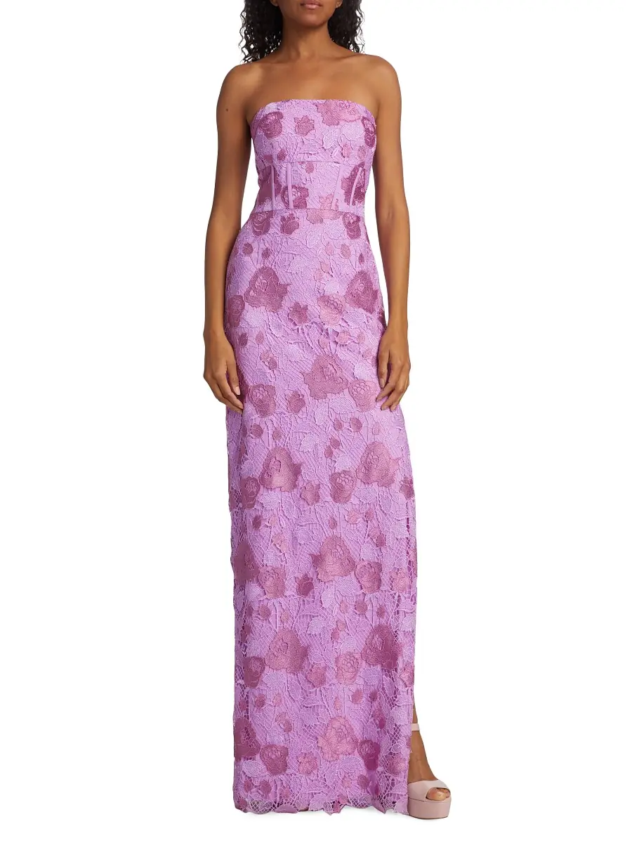 ML Monique Lhuillier Women's Justine Lace Strapless Column Gown - Lilac Pearl | Image 1 ML Monique Lhuillier Women's Justine Lace Strapless Column Gown - Lilac Pearl | Image 1