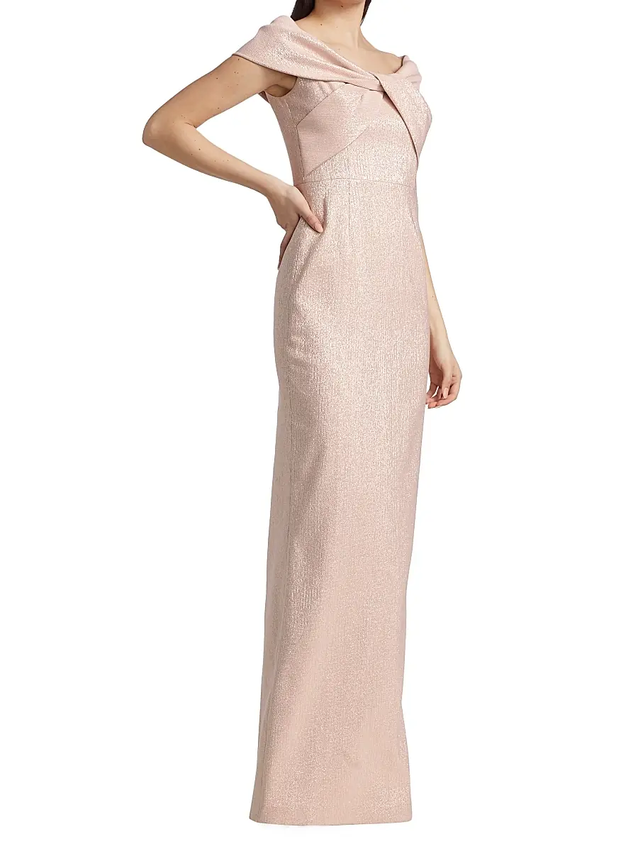 Teri Jon by Rickie Freeman Women's Metallic Off-The-Shoulder Gown | Thumbnail 2