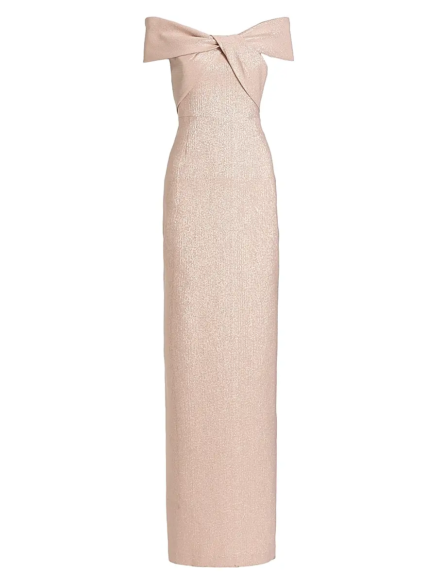 Teri Jon by Rickie Freeman Women's Metallic Off-The-Shoulder Gown - Ice Pink | Image 1 Teri Jon by Rickie Freeman Women's Metallic Off-The-Shoulder Gown - Ice Pink | Image 1