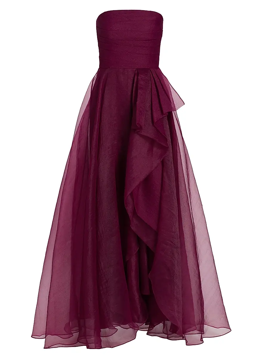 Theia Women's Teresa Draped Tulle Gown - Oxblood | Image 1 Theia Women's Teresa Draped Tulle Gown - Oxblood | Image 1