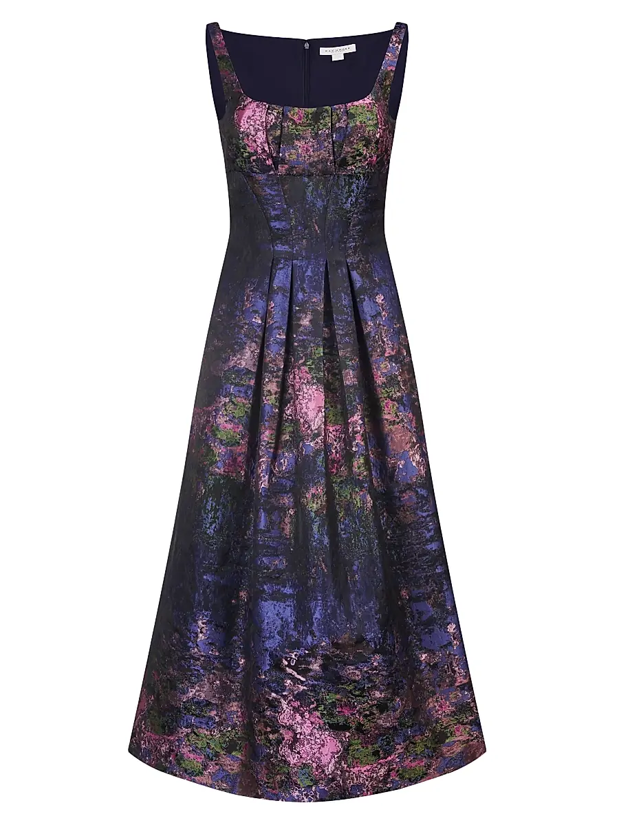 Kay Unger Women's June Monet Jacquard Midi-Dress - Dark Navy | Image 1 Kay Unger Women's June Monet Jacquard Midi-Dress - Dark Navy | Image 1