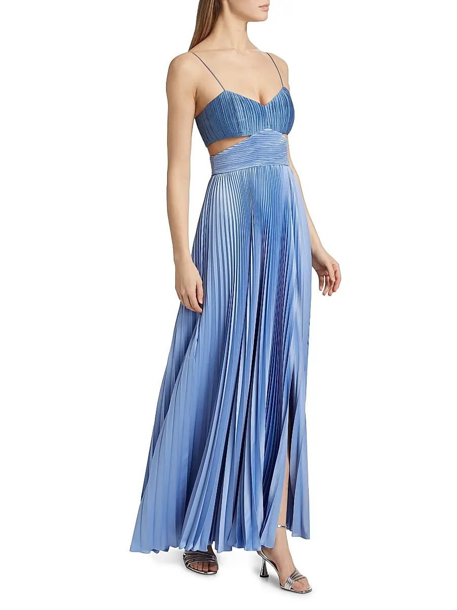 Amur Women's Elodie Satin Colorblock Pleated Gown | Thumbnail 2 Amur Women's Elodie Satin Colorblock Pleated Gown | Thumbnail 2