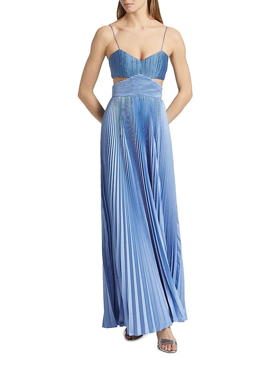 Amur Women's Elodie Satin Colorblock Pleated Gown | Thumbnail 3 Amur Women's Elodie Satin Colorblock Pleated Gown | Thumbnail 3