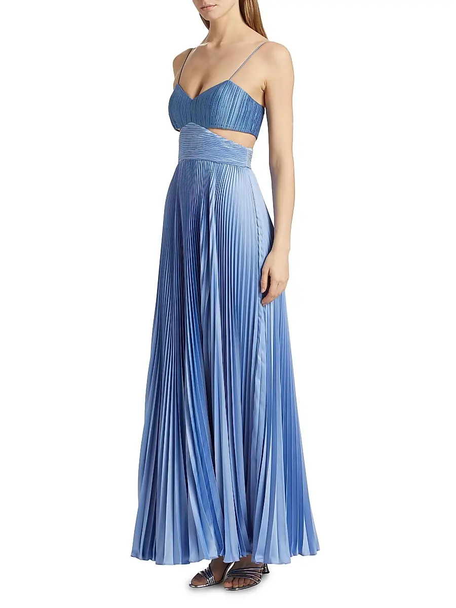 Amur Women's Elodie Satin Colorblock Pleated Gown | Thumbnail 4 Amur Women's Elodie Satin Colorblock Pleated Gown | Thumbnail 4
