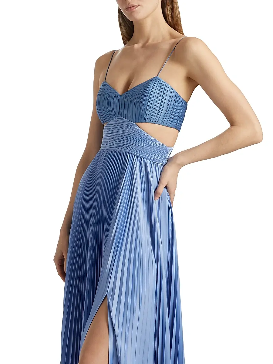 Amur Women's Elodie Satin Colorblock Pleated Gown | Thumbnail 6 Amur Women's Elodie Satin Colorblock Pleated Gown | Thumbnail 6