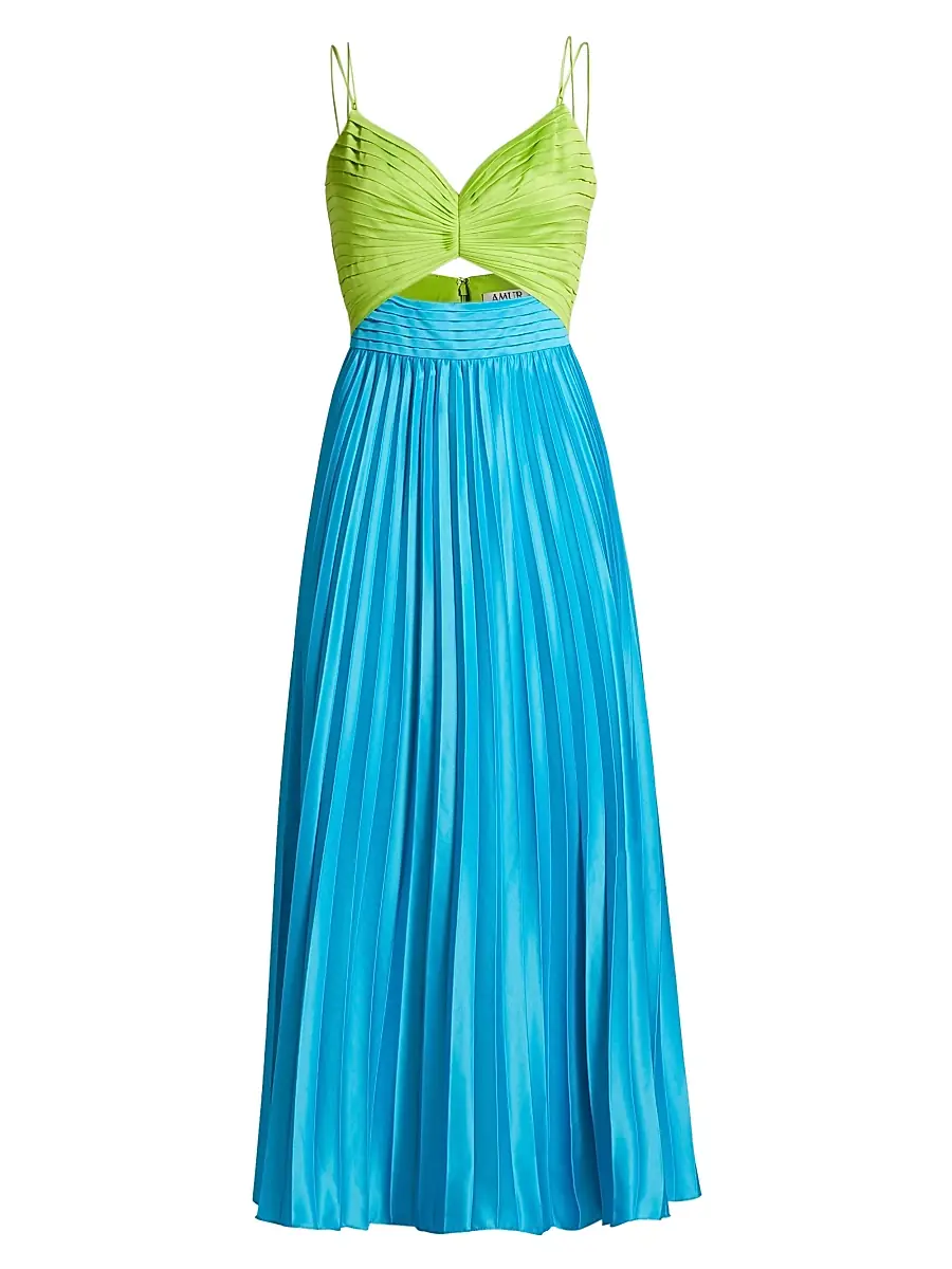 AMUR Women's Silas Pleated Colorblocked Midi-Dress - Adonis Blue | Image 1 AMUR Women's Silas Pleated Colorblocked Midi-Dress - Adonis Blue | Image 1