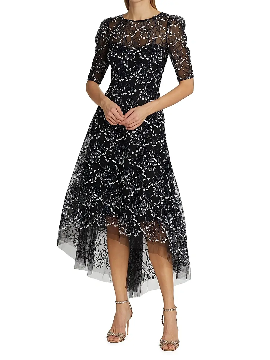 Teri Jon by Rickie Freeman Women's Floral Bead-Embellished Midi-Dress | Thumbnail 2 Teri Jon by Rickie Freeman Women's Floral Bead-Embellished Midi-Dress | Thumbnail 2