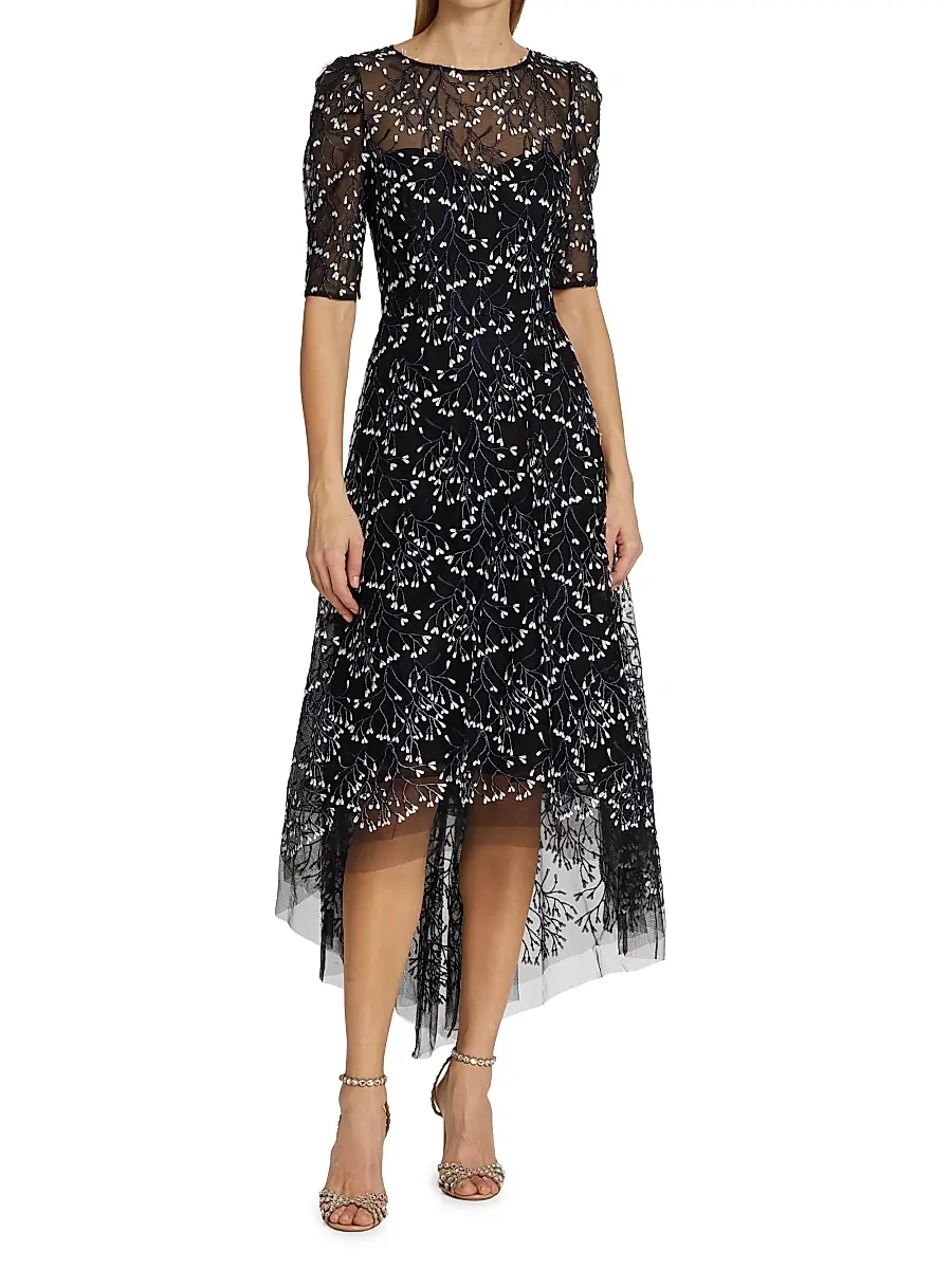 Teri Jon by Rickie Freeman Women's Floral Bead-Embellished Midi-Dress | Thumbnail 3 Teri Jon by Rickie Freeman Women's Floral Bead-Embellished Midi-Dress | Thumbnail 3