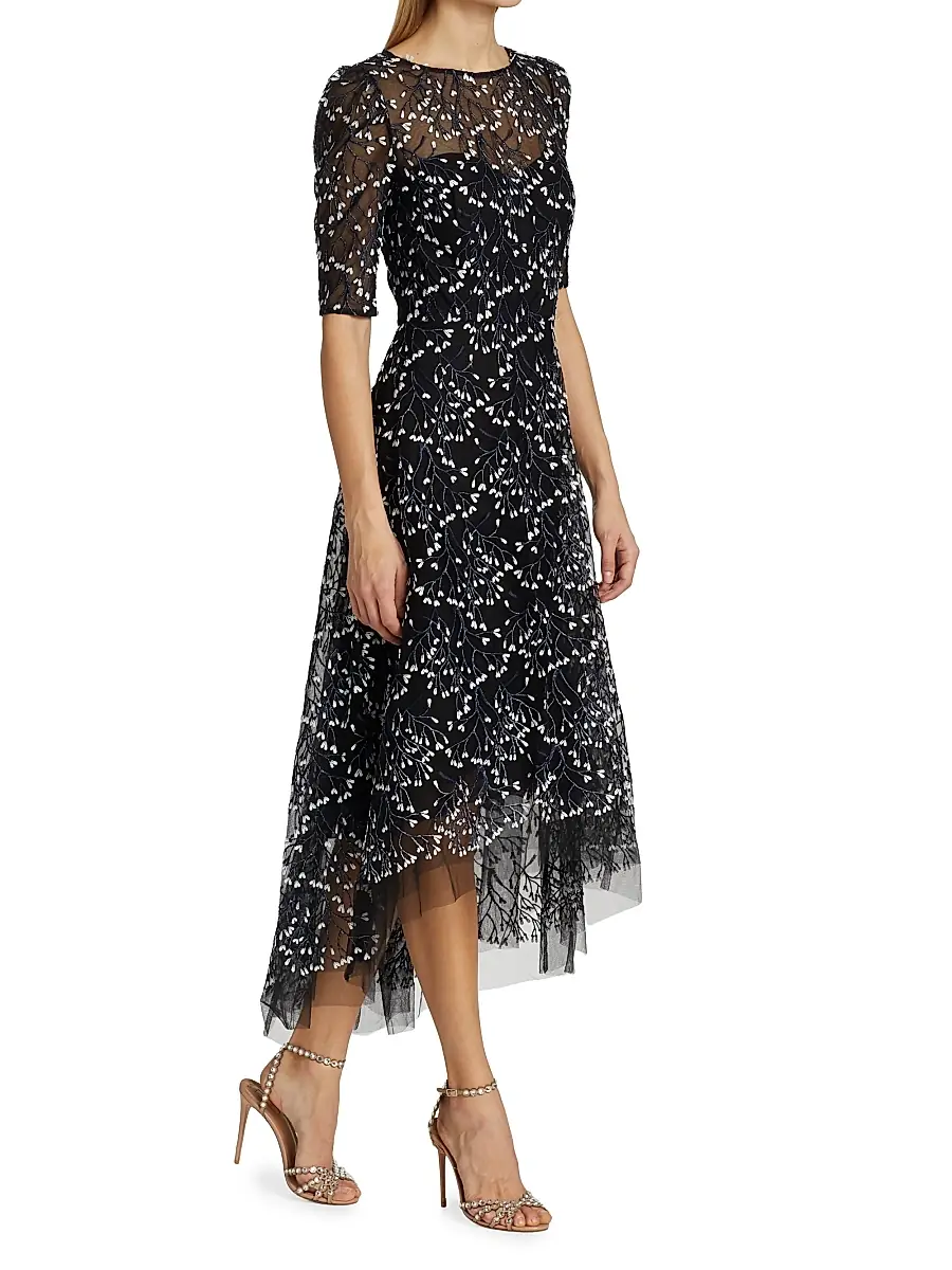 Teri Jon by Rickie Freeman Women's Floral Bead-Embellished Midi-Dress | Thumbnail 4 Teri Jon by Rickie Freeman Women's Floral Bead-Embellished Midi-Dress | Thumbnail 4