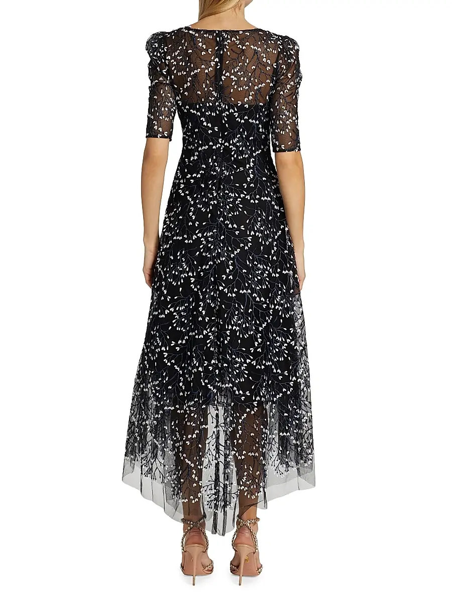 Teri Jon by Rickie Freeman Women's Floral Bead-Embellished Midi-Dress | Thumbnail 5 Teri Jon by Rickie Freeman Women's Floral Bead-Embellished Midi-Dress | Thumbnail 5