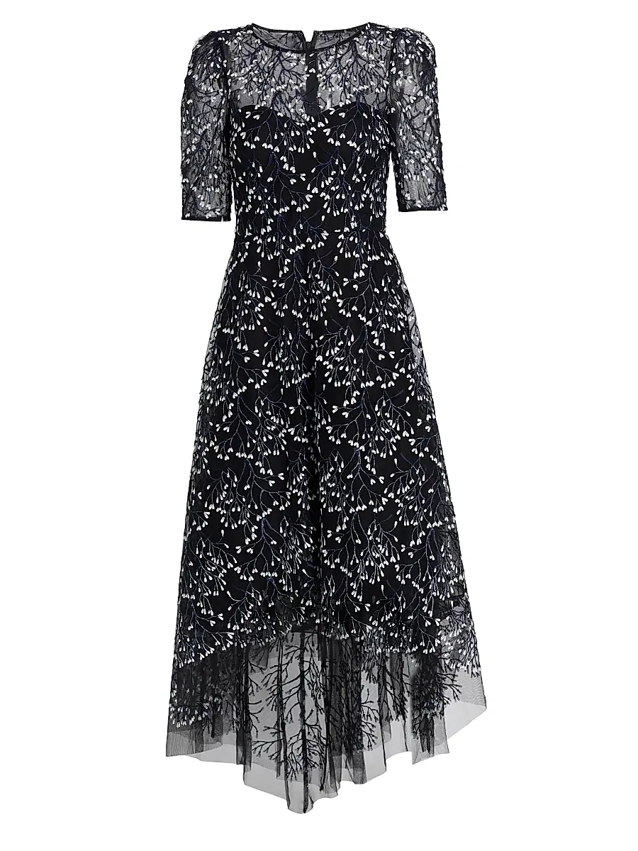 Teri Jon by Rickie Freeman Women's Floral Bead-Embellished Midi-Dress - Black Multi | Image 1 Teri Jon by Rickie Freeman Women's Floral Bead-Embellished Midi-Dress - Black Multi | Image 1