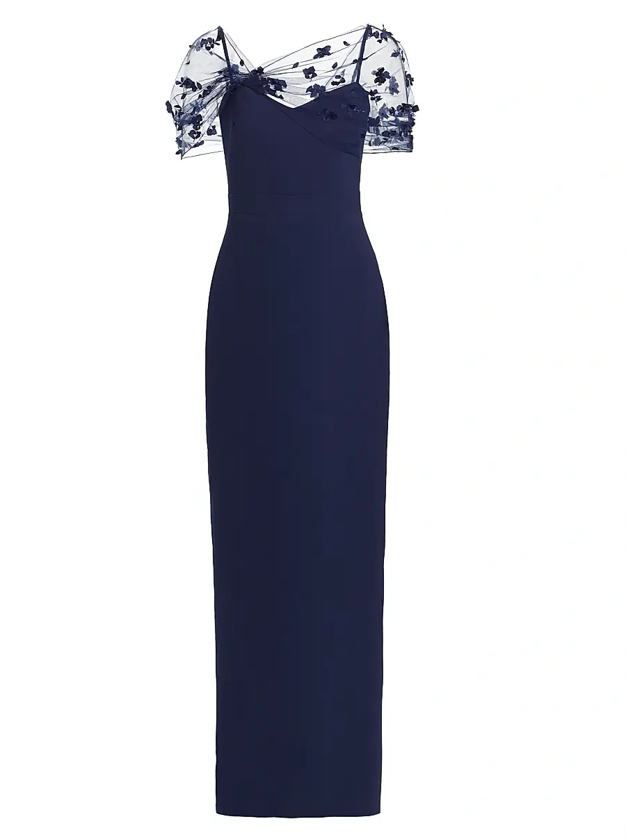 Theia Women's Sophia Beaded Shawl Gown - Navy | Image 1 Theia Women's Sophia Beaded Shawl Gown - Navy | Image 1