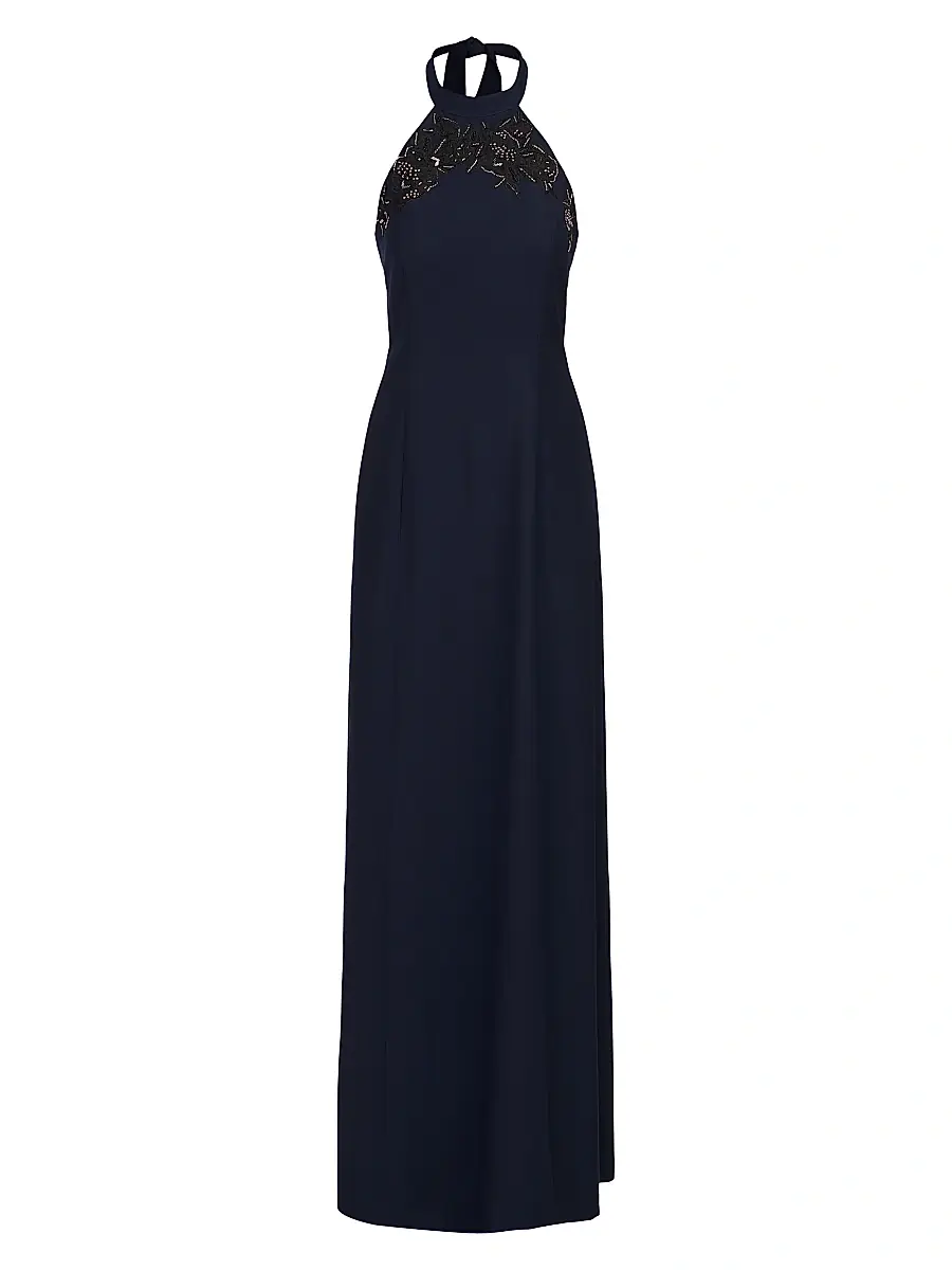 Kay Unger Women's Josephina Column Halterneck Gown - French Navy | Image 1 Kay Unger Women's Josephina Column Halterneck Gown - French Navy | Image 1