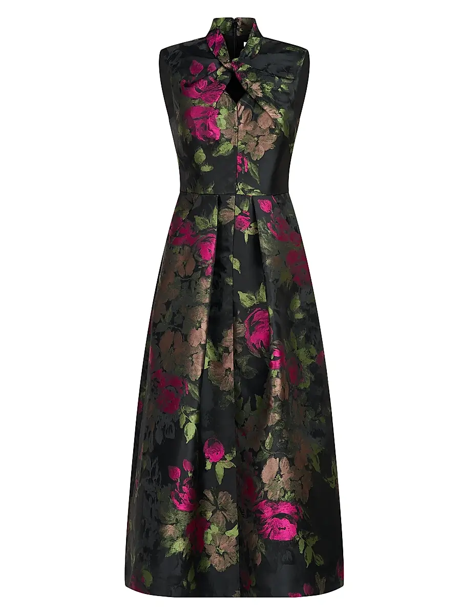 Kay Unger Women's Rosemarie Floral Jacquard Cocktail Dress - Bright Rose Multi | Image 1 Kay Unger Women's Rosemarie Floral Jacquard Cocktail Dress - Bright Rose Multi | Image 1