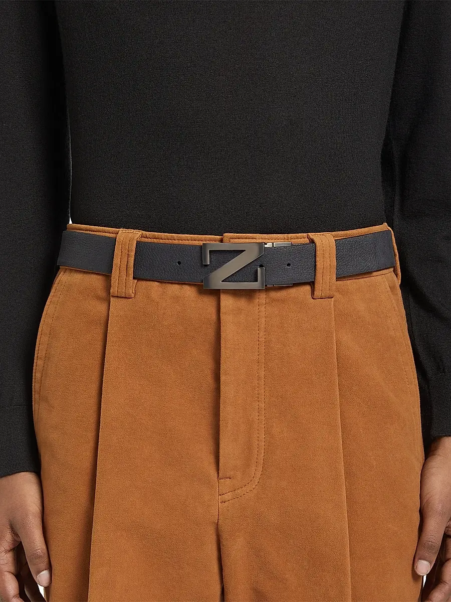Zegna Men's Reversible Leather Belt | Thumbnail 3 Zegna Men's Reversible Leather Belt | Thumbnail 3