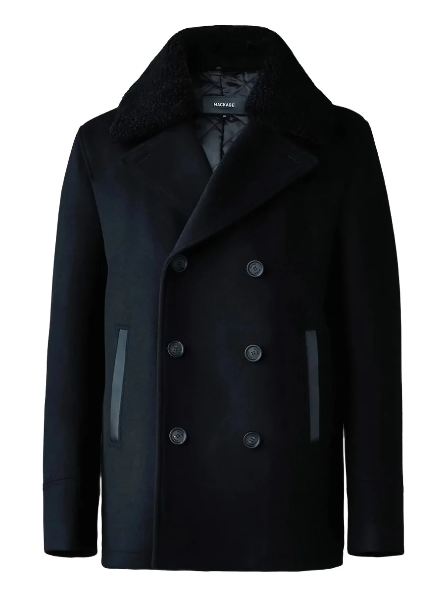 Men's Cole Wool Double-Breasted Shearling-Collar Jacket