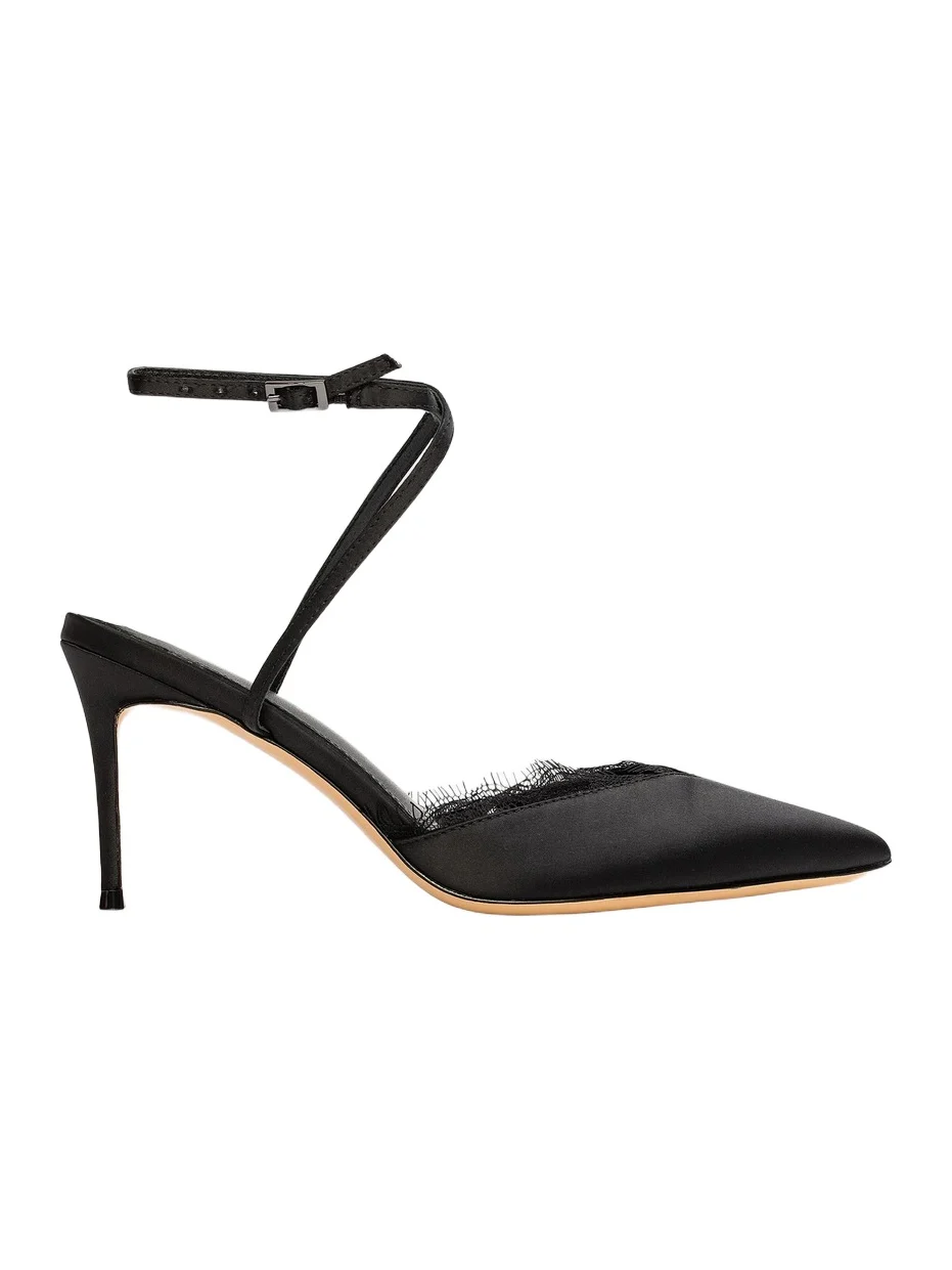 Black Suede Studio Women's Lace 80MM Satin Pumps