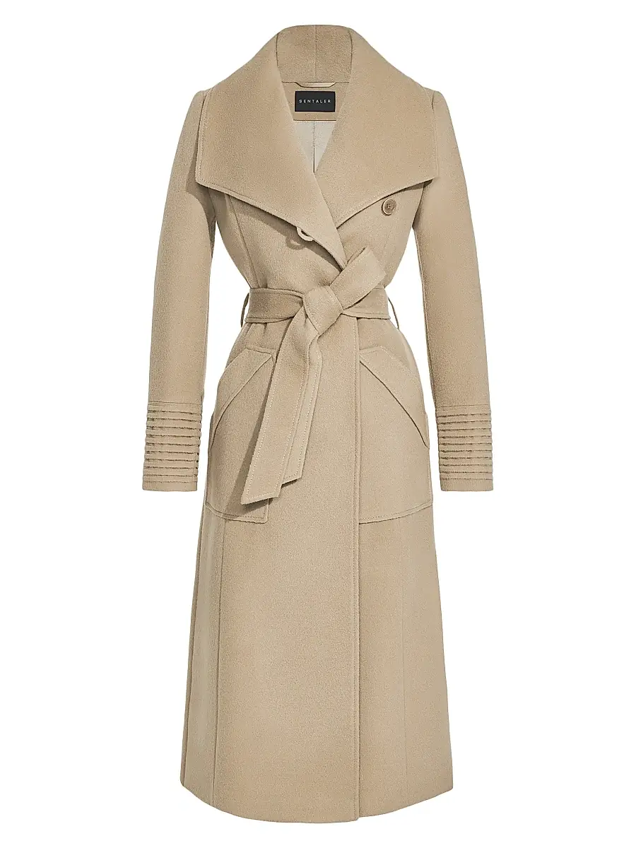 Sentaler Women's Long Wide-Collar Alpaca Wrap Coat