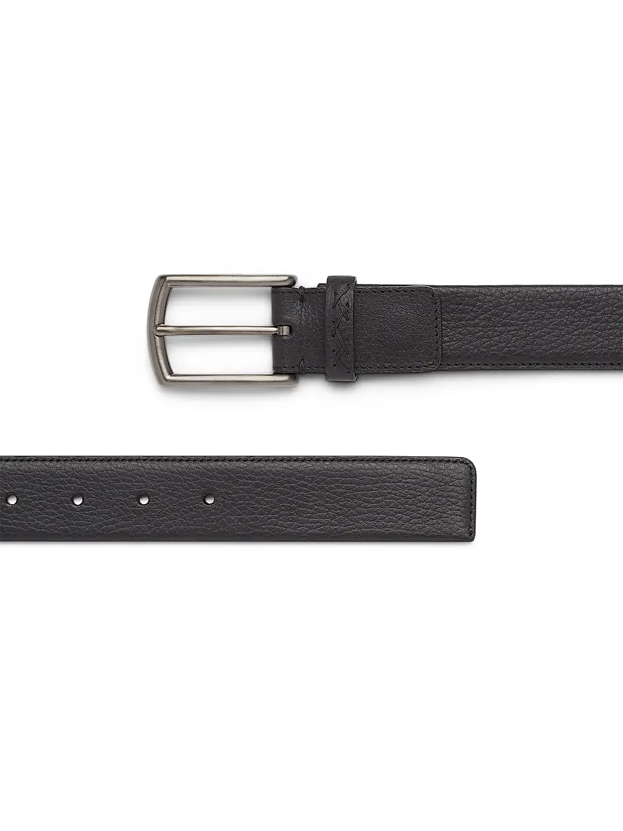 Zegna Men's Leather Belt with Triple Stitch Buckle | Thumbnail 2 Zegna Men's Leather Belt with Triple Stitch Buckle | Thumbnail 2