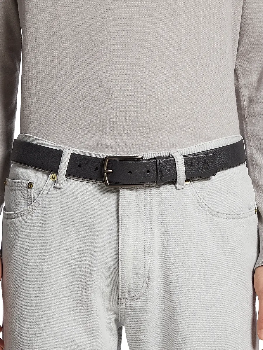 Zegna Men's Leather Belt with Triple Stitch Buckle | Thumbnail 3 Zegna Men's Leather Belt with Triple Stitch Buckle | Thumbnail 3