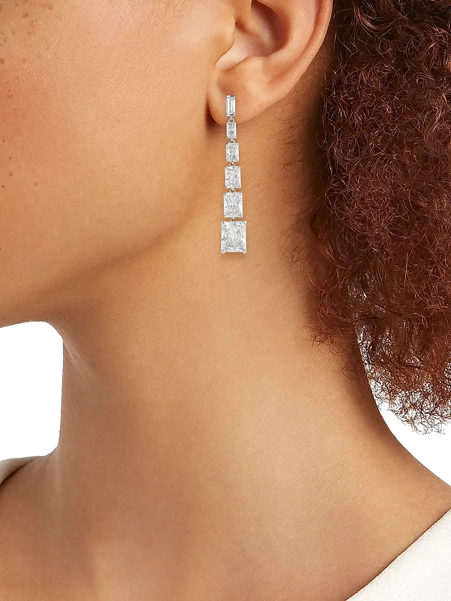 Adriana Orsini Women's Naomi Sterling Silver & Cubic Zirconia Linear Drop Earrings - Silver | Thumbnail 2 Adriana Orsini Women's Naomi Sterling Silver & Cubic Zirconia Linear Drop Earrings - Silver | Thumbnail 2