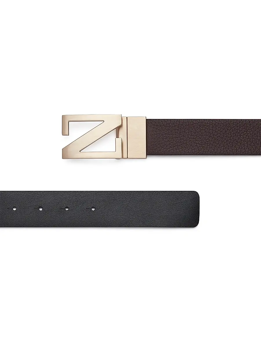 Zegna Men's Grained Leather Reversible Belt | Thumbnail 2