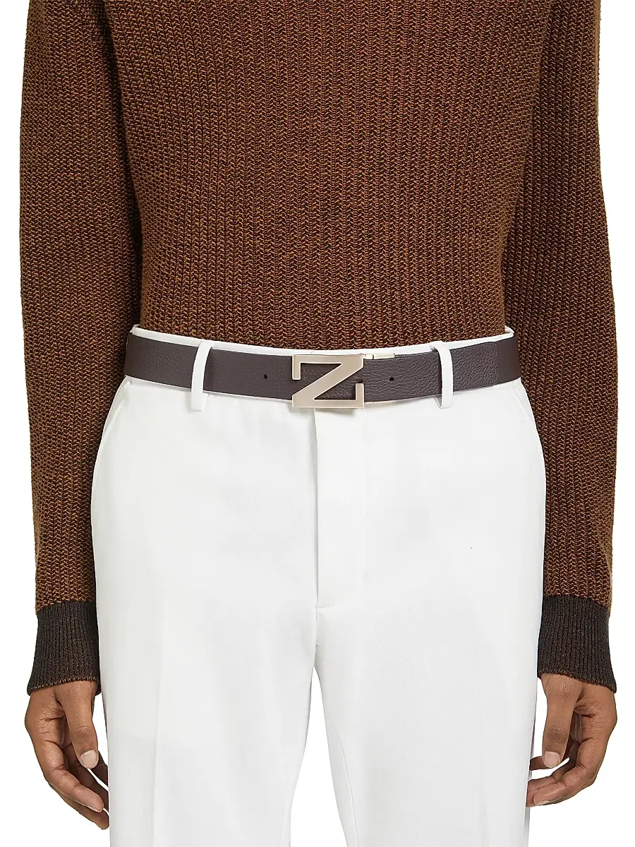 Zegna Men's Grained Leather Reversible Belt | Thumbnail 3