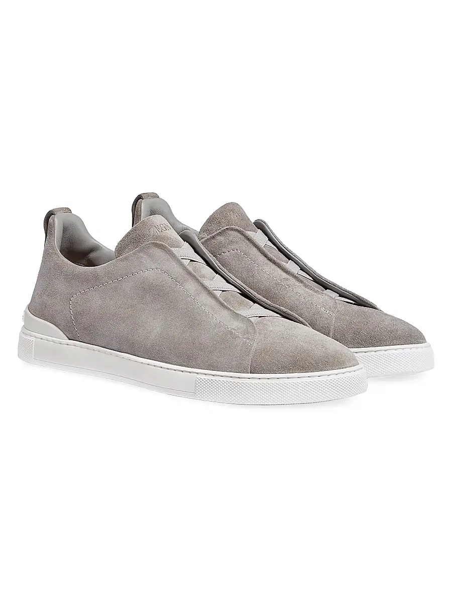 ZEGNA Men's Suede Triple Stitch Sneakers - Grey Melange | Thumbnail 3 ZEGNA Men's Suede Triple Stitch Sneakers - Grey Melange | Thumbnail 3