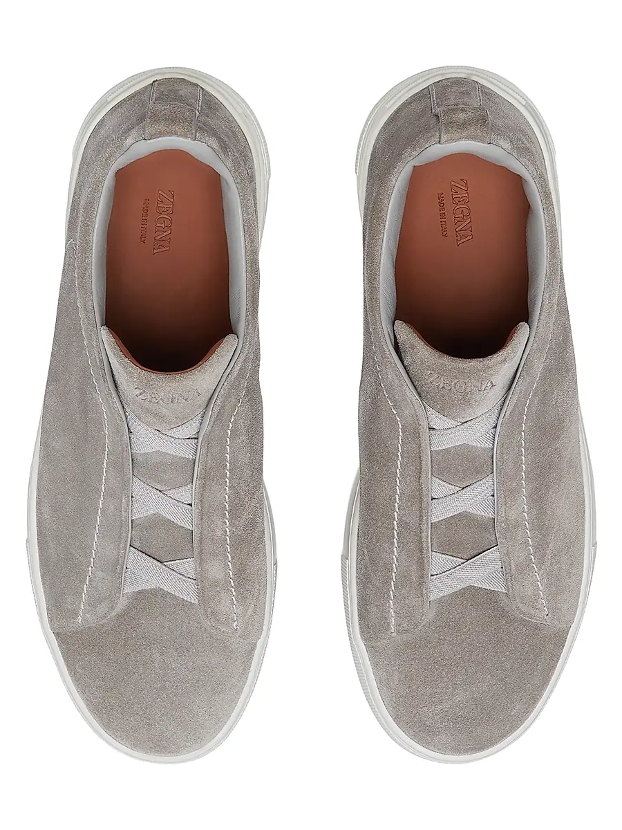 ZEGNA Men's Suede Triple Stitch Sneakers - Grey Melange | Thumbnail 4 ZEGNA Men's Suede Triple Stitch Sneakers - Grey Melange | Thumbnail 4