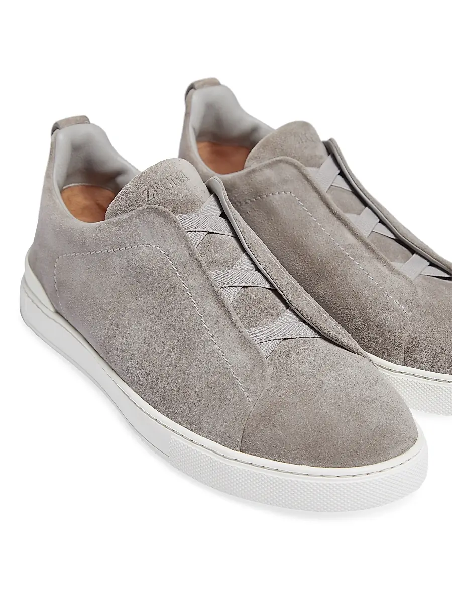 ZEGNA Men's Suede Triple Stitch Sneakers - Grey Melange | Thumbnail 5 ZEGNA Men's Suede Triple Stitch Sneakers - Grey Melange | Thumbnail 5