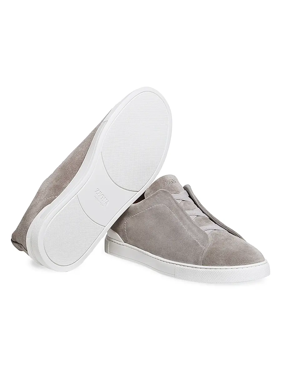 ZEGNA Men's Suede Triple Stitch Sneakers - Grey Melange | Thumbnail 6 ZEGNA Men's Suede Triple Stitch Sneakers - Grey Melange | Thumbnail 6