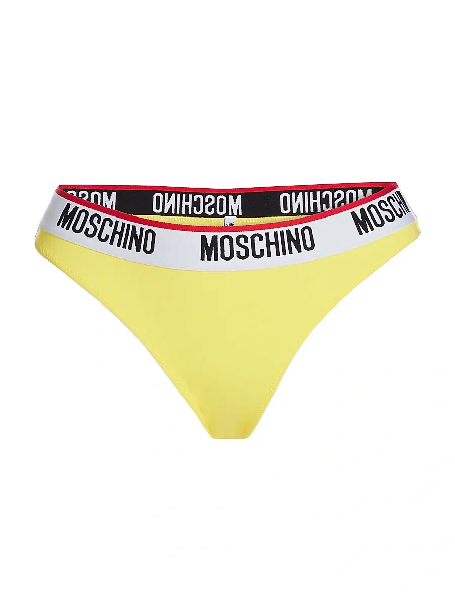 MOSCHINO Women's Donna Logo-Detailed Thong Bikini Bottoms - Yellow | Image 1 MOSCHINO Women's Donna Logo-Detailed Thong Bikini Bottoms - Yellow | Image 1