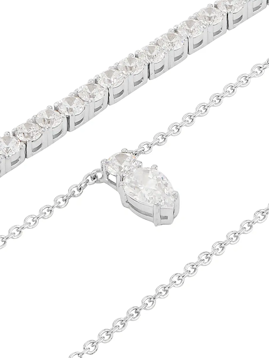 Adriana Orsini Women's Loveall 18K-White-Gold-Plated & Cubic Zirconia Double-Chain Necklace - White Gold | Thumbnail 4