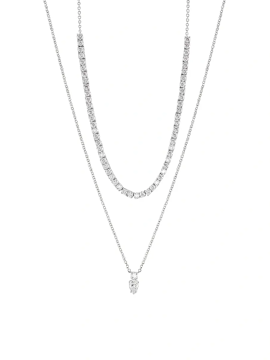 Adriana Orsini Women's Loveall 18K-White-Gold-Plated & Cubic Zirconia Double-Chain Necklace - White Gold | Image 1 Adriana Orsini Women's Loveall 18K-White-Gold-Plated & Cubic Zirconia Double-Chain Necklace - White Gold | Image 1