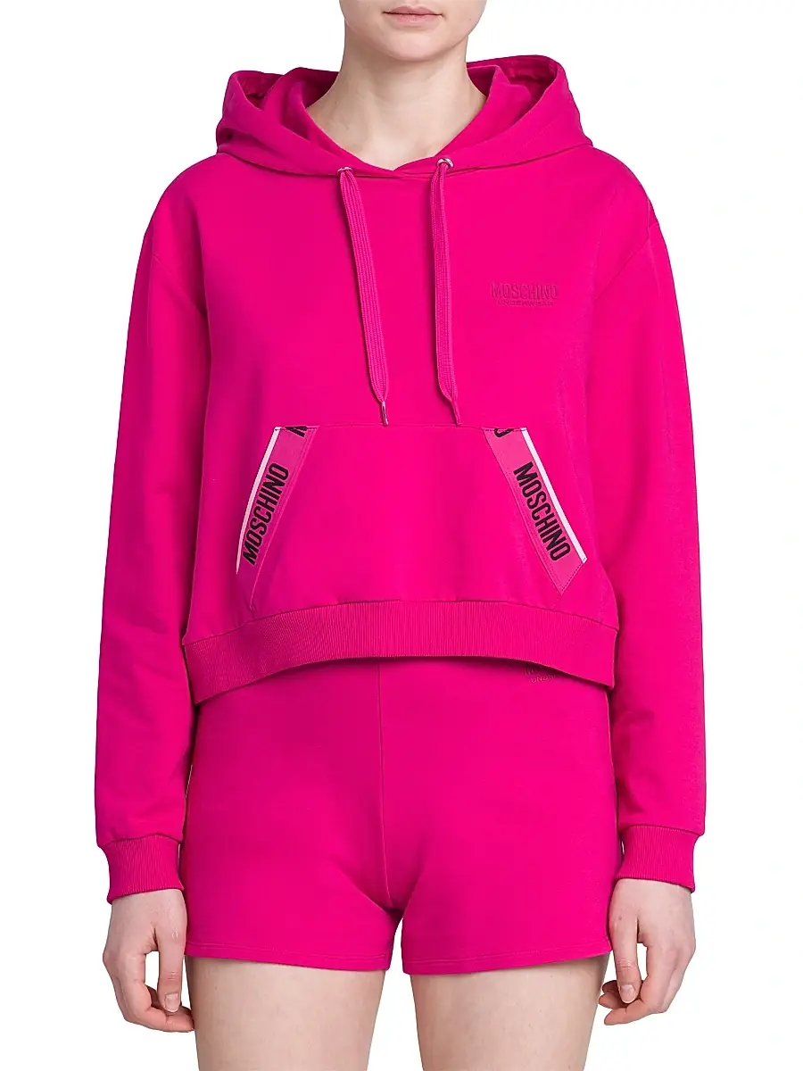 Moschino Women's Stretch-Cotton Cropped Hoodie - Fuchsia | Thumbnail 3