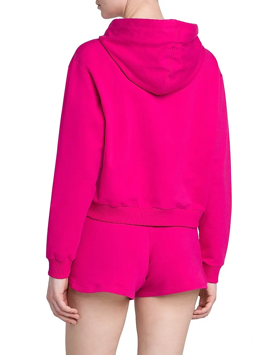 Moschino Women's Stretch-Cotton Cropped Hoodie - Fuchsia | Thumbnail 5