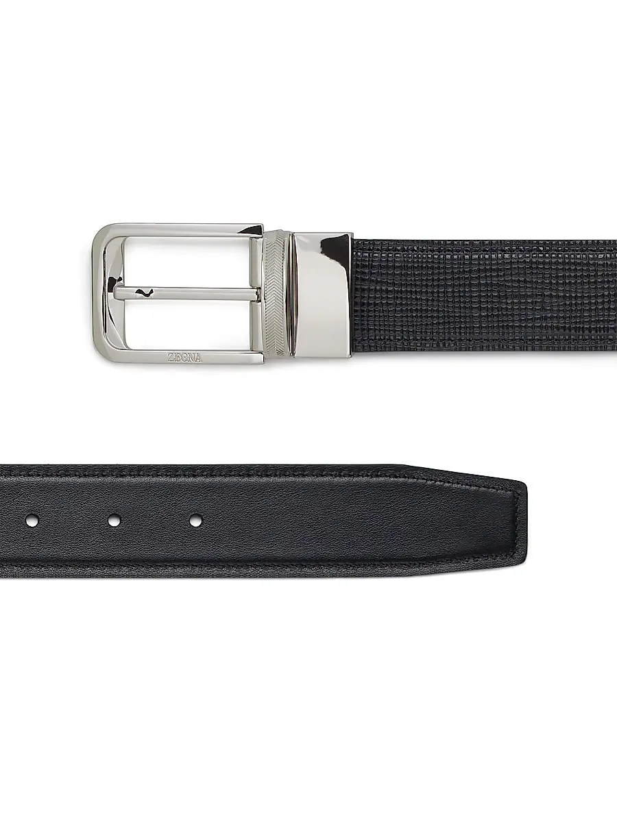 Zegna Men's Paglia Engraved Leather and Reversible Belt - Black | Thumbnail 2 Zegna Men's Paglia Engraved Leather and Reversible Belt - Black | Thumbnail 2