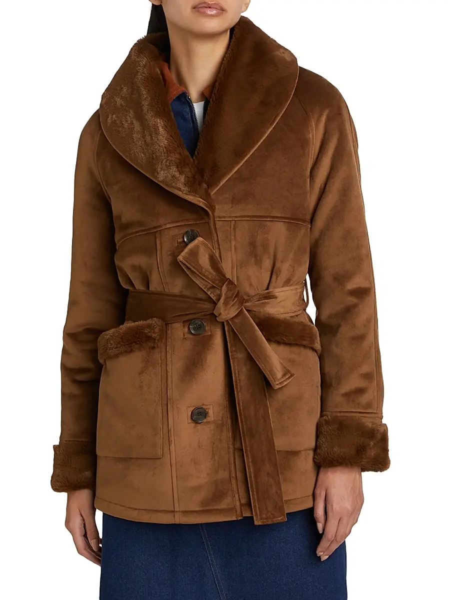 If Only Studio Women's Belted Faux-Shearling Coat - Cognac | Thumbnail 3 If Only Studio Women's Belted Faux-Shearling Coat - Cognac | Thumbnail 3