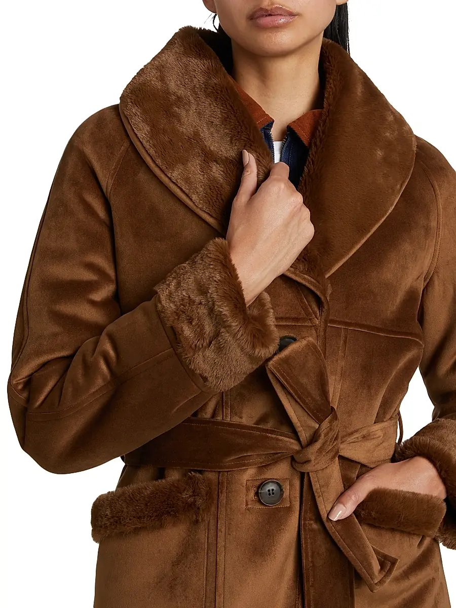 If Only Studio Women's Belted Faux-Shearling Coat - Cognac | Thumbnail 6 If Only Studio Women's Belted Faux-Shearling Coat - Cognac | Thumbnail 6