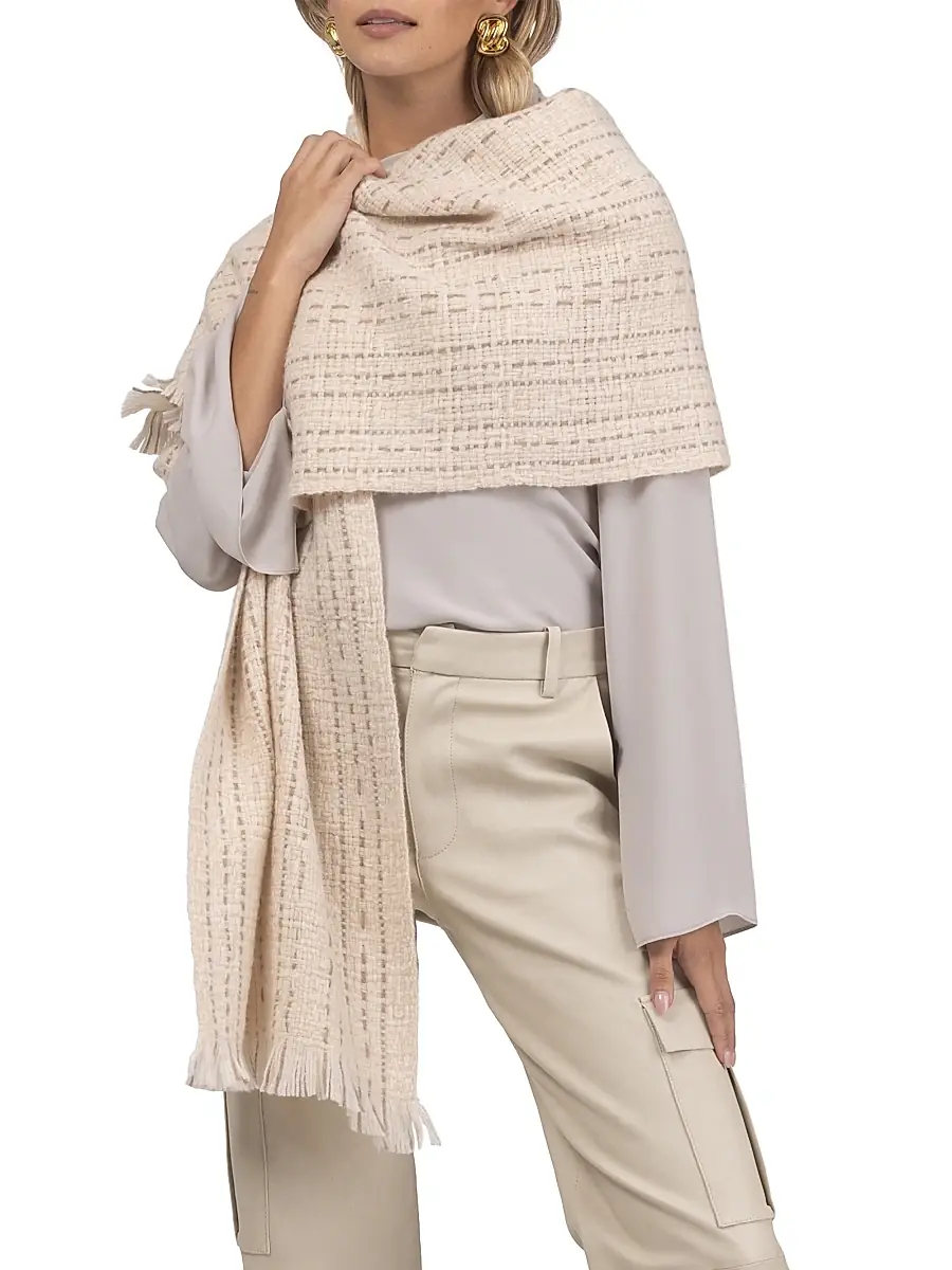Gorski Women's Knit Wool Shawl - Beige | Thumbnail 4