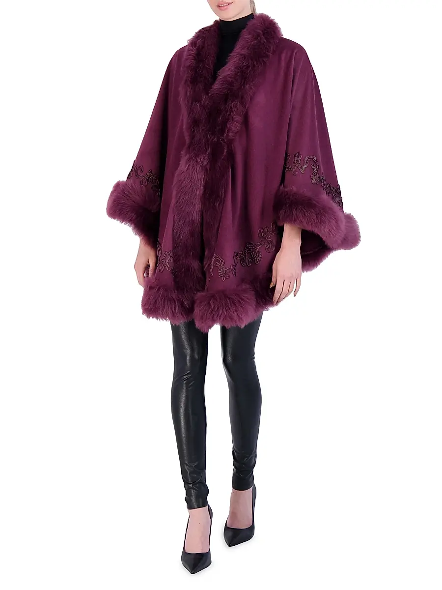 Gorski Women's Embroidered Wool and Cashmere Cape - Burgundy | Thumbnail 2