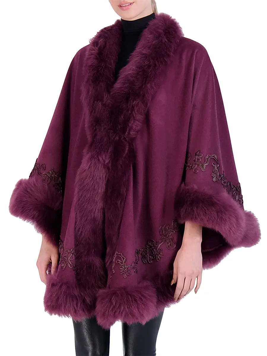 Gorski Women's Embroidered Wool and Cashmere Cape - Burgundy | Thumbnail 3
