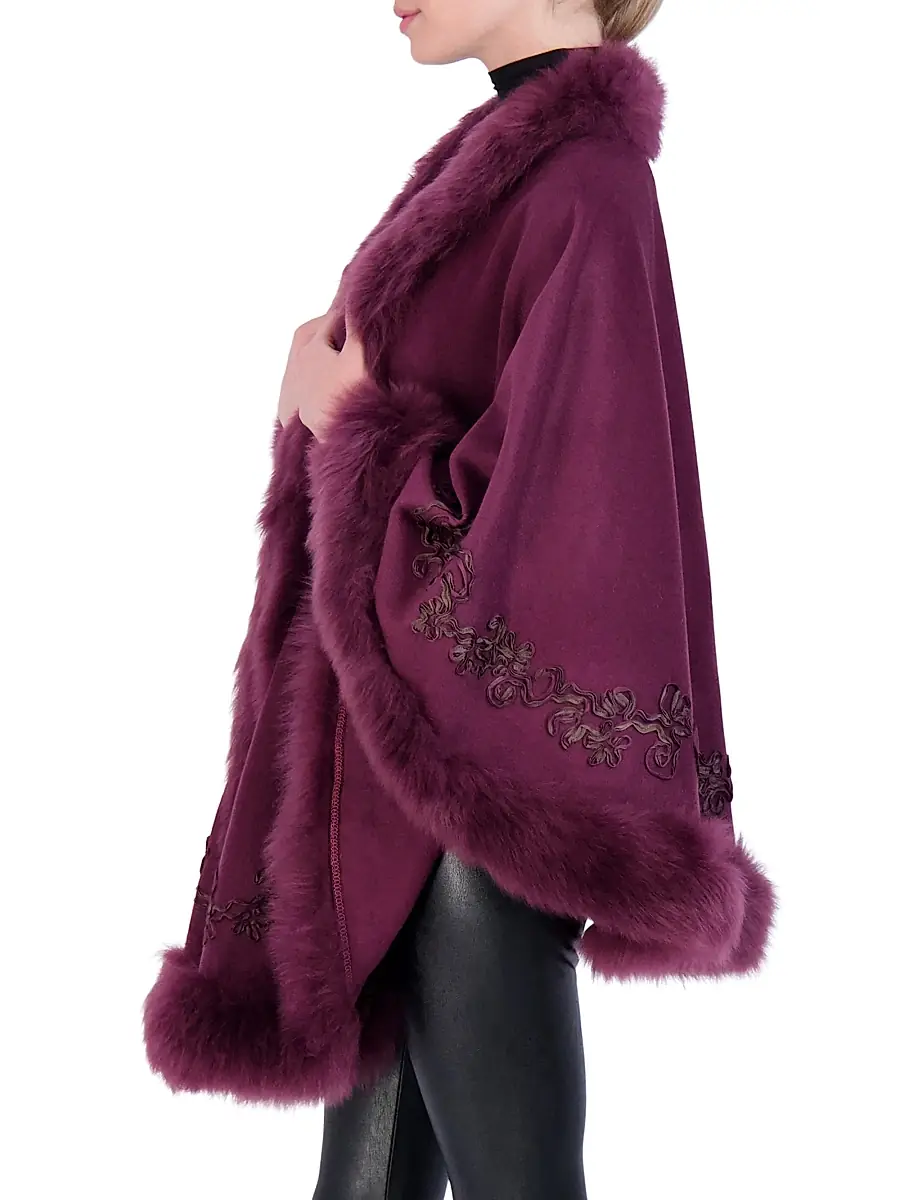 Gorski Women's Embroidered Wool and Cashmere Cape - Burgundy | Thumbnail 4
